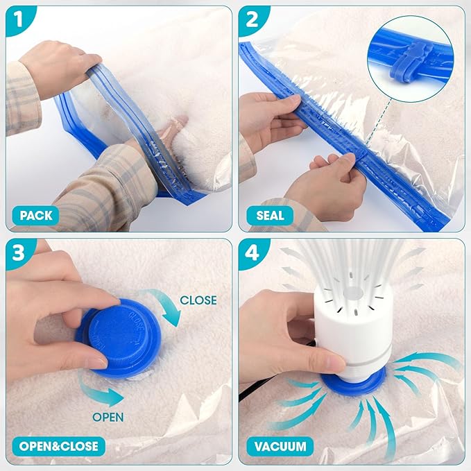 30 Pack Vacuum Storage Bags with Electric Pump, Compression Space Saver Vacuum Seal Bags 6 Jumbo/6 Large/6 Medium/6 Small/6 Roll Up Bags for Clothing Travel Comforters Blankets Pillows Bedding Duvets
