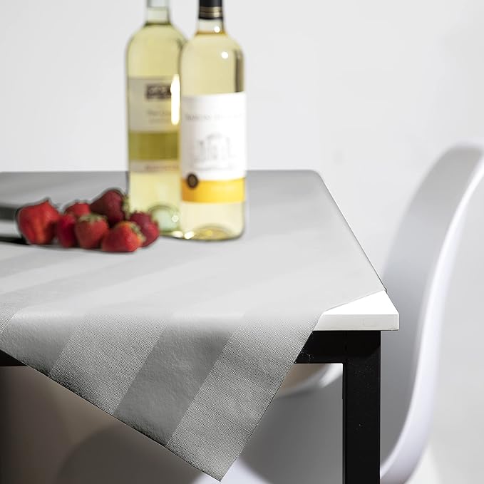 Luxury Table Protector Pad, 2 in 1 Table pad + Great Looking Tablecloth - Heat Resistant, Spill & Stain Proof - Flannel Backing (54x108, Silver - Silk Stripe)