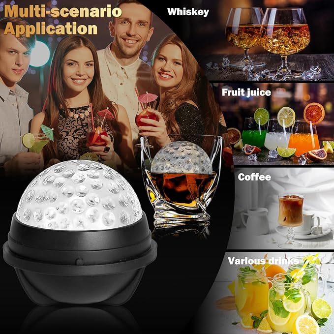 3D Golf Ball Ice Cube Mold 2.5 Inch Large Silicone Round Ice Cube Molds Novelty Golf Ball Gifts Stuff for Cocktails, Bourbon,Brandy, Whiskey Gifts for Men and Women (1, Golf Ball)