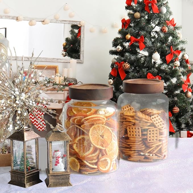 Glass Coffee Jars Spice Jar Round Storage Canister with Wooden Lid Clear Glass Food Jar for Pantry Sugar Tea Coffee Bean Spice Nuts Cookies Bath Salts (1800ml/60oz-2PACK(with spoon)