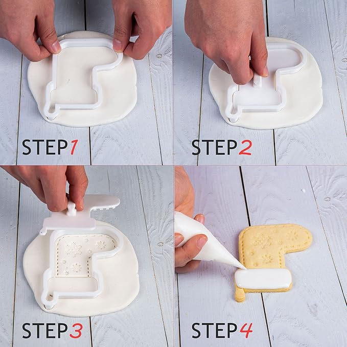 Flycalf Christmas Cookie Cutters Xmas Tree Shapes with Plunger Stamps Holiday PLA Baking Accessories Cutter Molds Gifts Decorative Party 3" Kitchen Cake Supplies