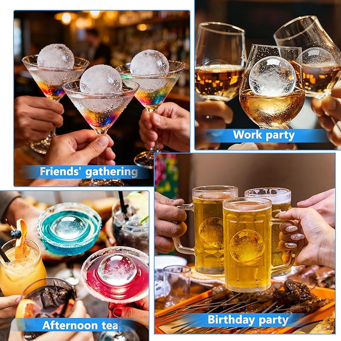 Ice ball maker mold For Whiskey And Cocktails ,2.5inch Round ice cube mold with Lids Easy Release Silicone Sphere Ice Cube Tray Perfect For Chilling Beverages Drinks And Bourbon 2PCS/8 Ice balls
