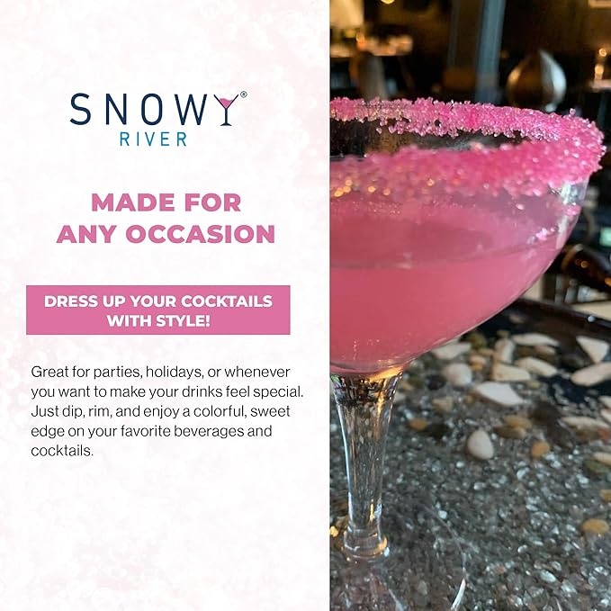 Snowy River Pink, Cocktail & Margarita Sugar Rimmer - Vibrant Color Glass Rimming Sugar with Medium Crystal Texture - 16oz