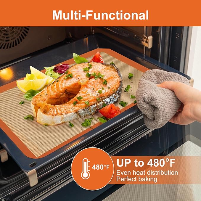 Silicone Baking Mat Sheets Set, Easy Clean &Non-Stick Food Grade Reusable Baking Mat, 2 Half Sheet Baking Mats Silicone for Oven, Macarons, Cookies and Pastry