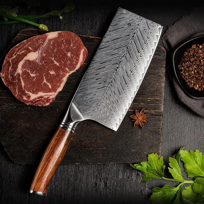 YARENH Professional Chef Knife, Cleaver Knife 7 Inch, 73 Layers Damascus Stainless Steel, Full Tang Natural Sandalwood Handle, with Gift Box