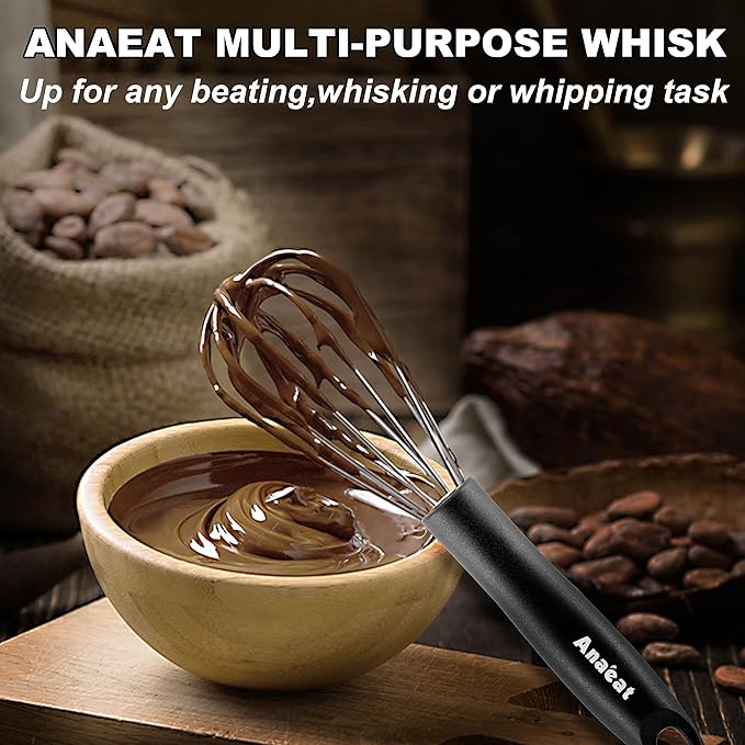3 Packs Stainless Steel Whisk Set - Balloon Whisk, Anaeat Thick Stainless Steel Wire & Strong Handles, Egg Beater for Cooking, Blending, Whisking, Beating and Stirring (8.5"+10.5"+12")