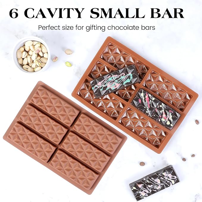 1 Pc Chocolate Bar Mold Deep Dubai Stuffed Silicone Molds for Filling Knafeh Pistachio Chocolate Bar and Wax Melts Rectangle Thick Candy Bar Molds Break Apart (Pyramid)