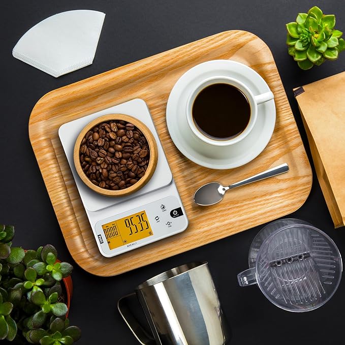 Polit Brewly Digital Coffee Scale with Timer|6.6lb/3000g Espresso Scale 0.1g/0.005oz Triple-Range Precision|USB-C or Battery|Dual Timer Modes|Small Travel Kitchen Scale for Pour-Over, Brewing & Baking