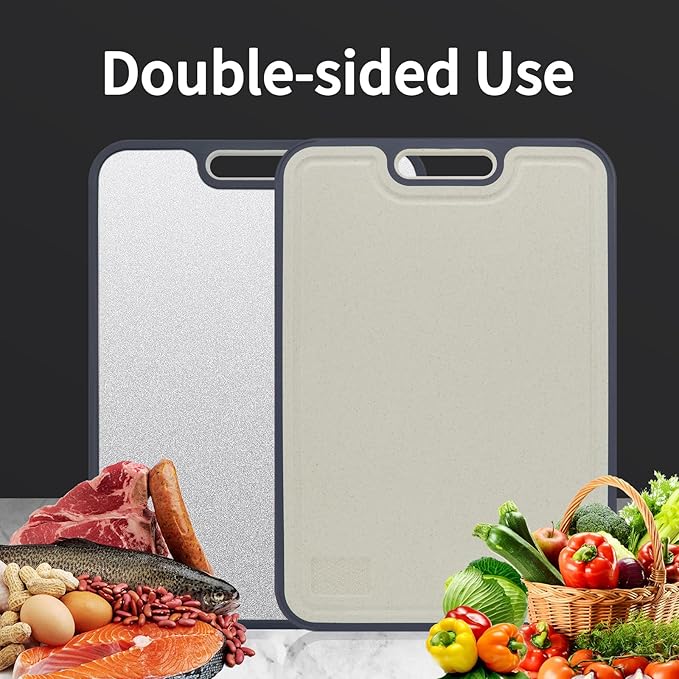 Titanium Cutting Board for Kitchen,100% Double Sided Solid Pure Titanium Cutting Board with Juice Groove &Wheat Straw PP Chopping Board Food Grade (Medium (15''×11‘’ Inche))