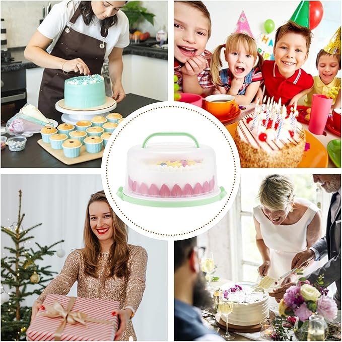 Cake Carrier with Lid and Handle, Cake Stand Cupcake Containers for 10 inch Cake with 2 Handles Cupcake Holder, 3 in 1 Transport Storage Container for Cake Pie Muffin Pizza,Green Round Cake Carriers