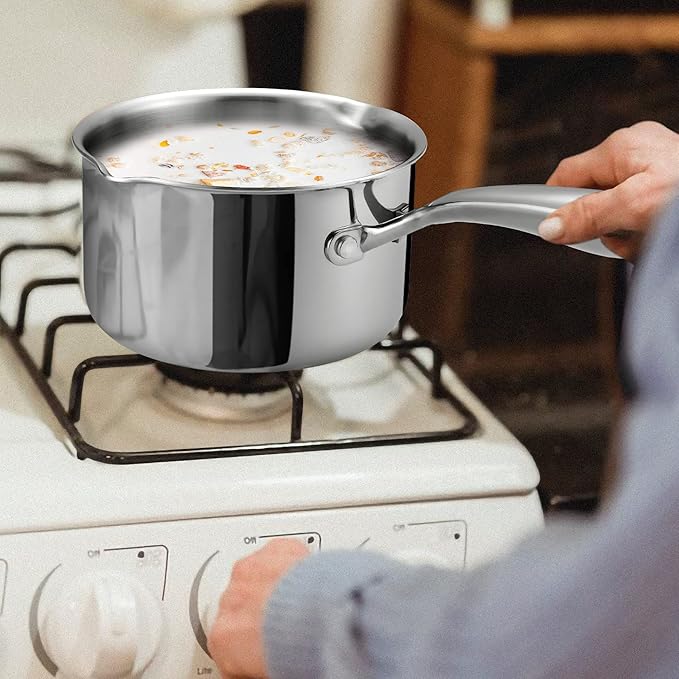 Stainless Steel Saucepan with Glass Lid, 3.5 Quart Multipurpose Sauce Pan, Sauce Pot - for Easy Pour with Ergonomic Handle