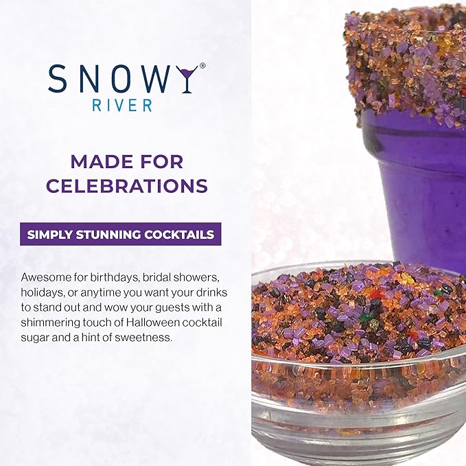 Snowy River Halloween, Cocktail & Margarita Sugar Rimmer - Vibrant Naturally Colored Sugar for Cocktail Rimming, Baking & Decorating, Medium Crystal - 16oz