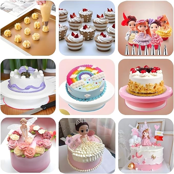 248 Pcs Cake Decorating Kit with Cake Turntable,Cake Leveler,24 Numbered Icing Piping Tips,2 Spatulas,3 Comb Scrapers,2 Couplers,5 Bag Ties,100 Pastry Bags,50 Cupcake Liners,50 Cake Flags