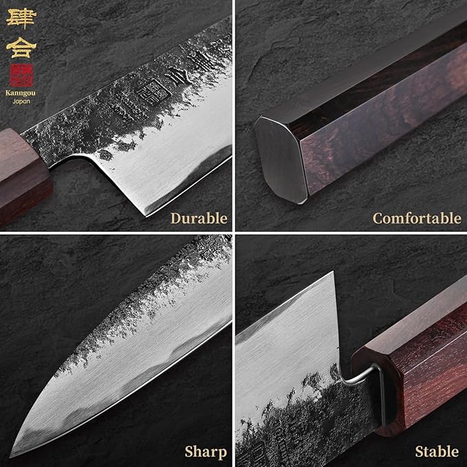 8.27 Inch Japanese Chef Knife, 210MM Black Forged Japanese Knife with Red Sandalwood and Eboy Wood Handle, Gyuto Chefs Knives with Premium Gift Box (WA Series)