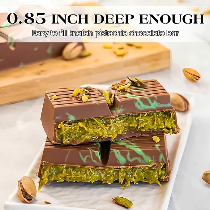 2 Pcs Chocolate Bar Mold Deep Dubai 0.85 Inch Stuffed Large Chocolate Molds Silicone Break Apart Thick Silicone Molds for Candy Bar (8 Snap)