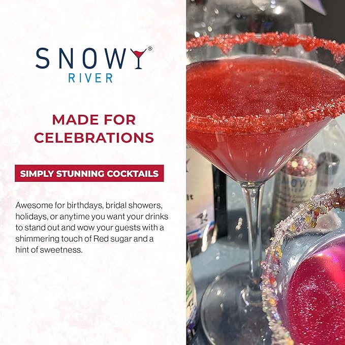 Snowy River Red, Cocktail & Margarita Sugar Rimmer - Vibrant Color Glass Rimming Sugar with Medium Crystal Texture - 80oz