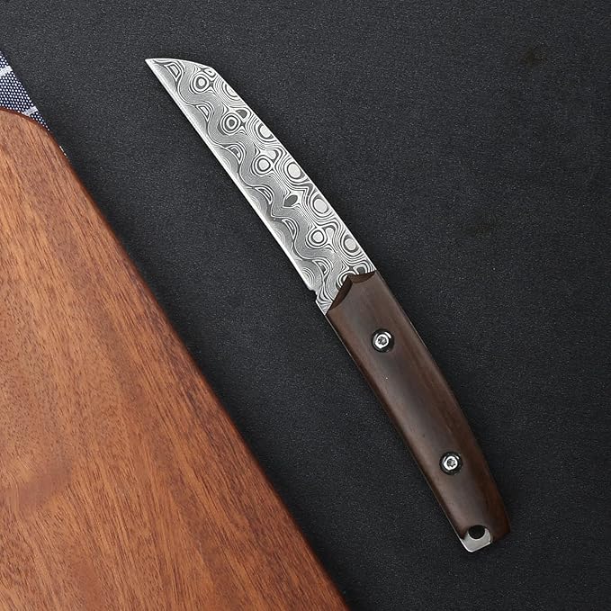 WILDMOK Paring knives Stainless Steel 3.2 Inch Utility Knife Full Tang Fruit Vegetable Cutting Carving Kitchen Knife with Leather Case (A)