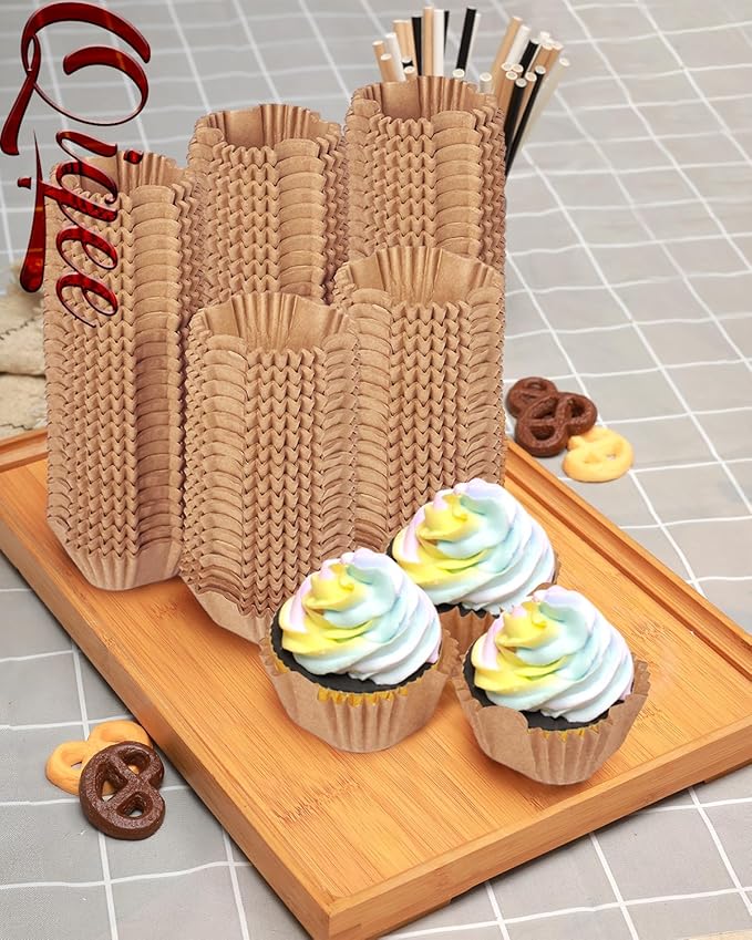 qiqee 500pcs Natural Square Cupcake Liners Muffin Linner No Smell, Food Grade Brown Baking Cups(Standard Size)
