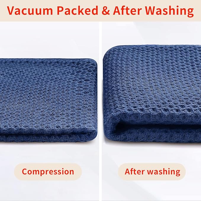 Homaxy 100% Cotton Oversized Waffle Weave Kitchen Dish Towels, Ultra Soft Absorbent Quick Drying Cleaning Towel, 20 x 28 Inches, 4-Pack, Navy Blue
