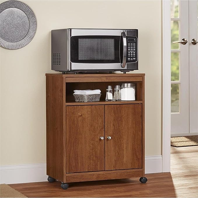 Ameriwood Home Landry Kitchen Microwave Cart, Brown Oak