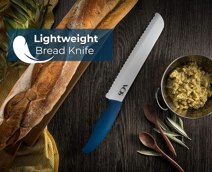 Vos Ceramic Knife Set with Peeler – 4", 5", 6", 7", 8" Blue Ceramic Kitchen Knives