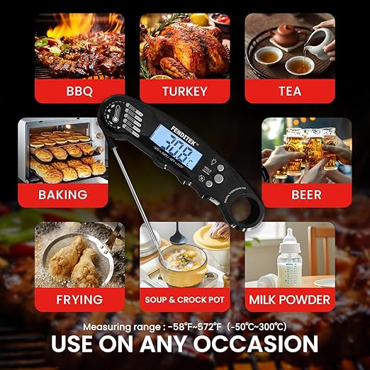 Digital Meat Thermometer,Instant Read Food Cooking Thermometer for Grilling,Waterproof Steak Thermometer for Kitchen and Outside, BBQ, Turkey, Candy, Liquids, Beef