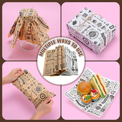 1400 Pcs 12 x 12 Inch Deli Wax Paper Sheets Grease Resistant Tray Basket Liners Newsprint Paper Water and Grease Proof Sandwich Wrapping Square Hot Dog Wrappers for Food Baking (Brown,White)