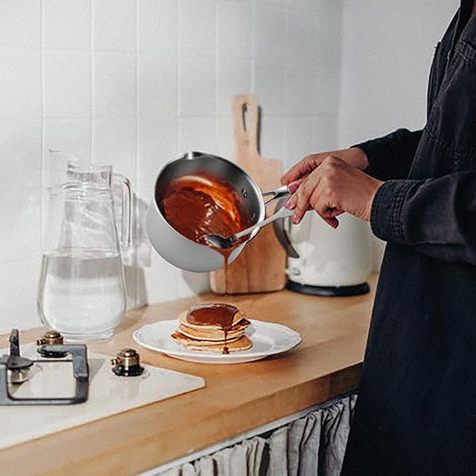 3.5 Quart Stainless Steel Pot Saucepan with Glass Strainer Lid, Sauce Pot with Two Side Spouts, Induction Cooking Pot, Multipurpose Sauce Pan with Lid for Cooking(Tri-Ply Full Body)