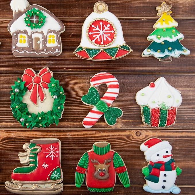 Flycalf Christmas Cookie Cutters Candy Cane Shapes with Plunger Stamps Holiday PLA Baking Accessories Cutter Molds Gifts Decorative Party 3" Kitchen Cake Supplies