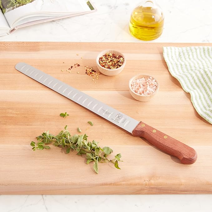 Mercer Culinary Praxis Granton Edge Slicer with Rosewood Handle, 12 Inch, Wood