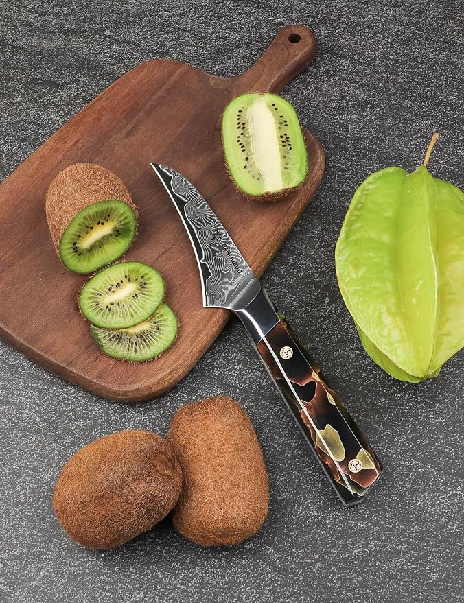 Bird Beak Paring Knife 3.5 Inch, Professional Kitchen Peeling Knife, Ultra Sharp Damascus Powder Steel with Full-tang Resin Handle, Bi Series