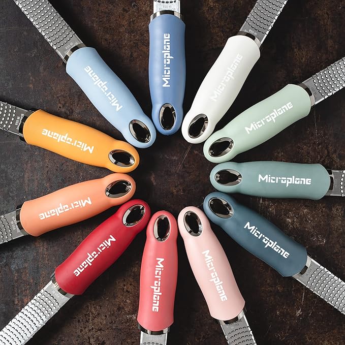 Microplane Zester Grater in Sky Blue for Citrus Fruits, Hard Cheese, Ginger, Chocolate and Nutmeg with Fine Stainless Steel Blade - Made in USA