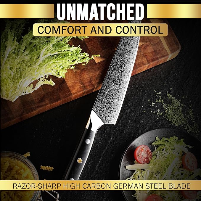 SliceElite Elite Series 8 Inch Chef Knife VG10 Damascus Steel Forged G10 Handle Sharp Kitchen Vegetable Meat Chopper Cutting Cooking Carving Precision Cleaver BBQ Fruit Professional Gift Blade Tool