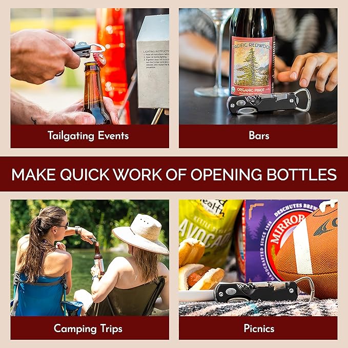 Bartender's All-in-One Bar Tool Set: Corkscrew, Zester, Citrus Knife and Bottle Opener Kit with Magnet for Picnics, Tailgating, BBQs, Camping, Travel, Beach Parties and Bartending, Black