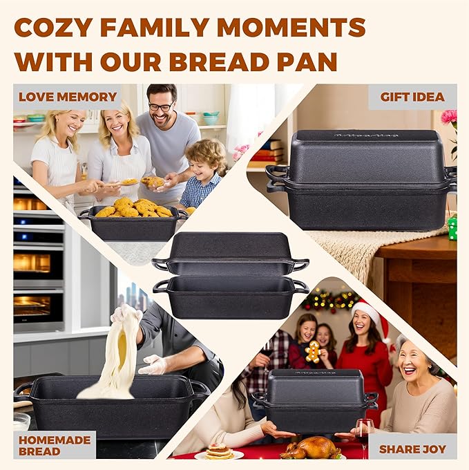 11x5 Inch Cast Iron Bread Loaf Pan With Lid,5.8 Qt Large Loaf Pan For Sourdough Bread Baking, Pre-Seasoned Heavy Duty Dutch Oven Bread Pan For a Crispy Crust