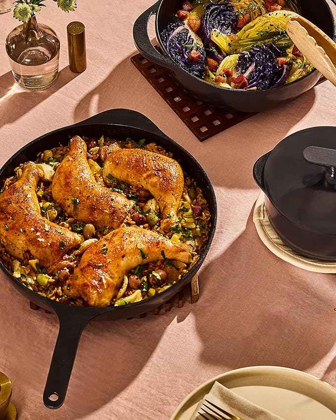 Caraway Cast Iron Skillet - 12” Enameled Cast Iron Pan With 3 Layer Enamel Coating - No Seasoning Required - Compatible With All Stovetops - Free From Forever Chemicals - Cream