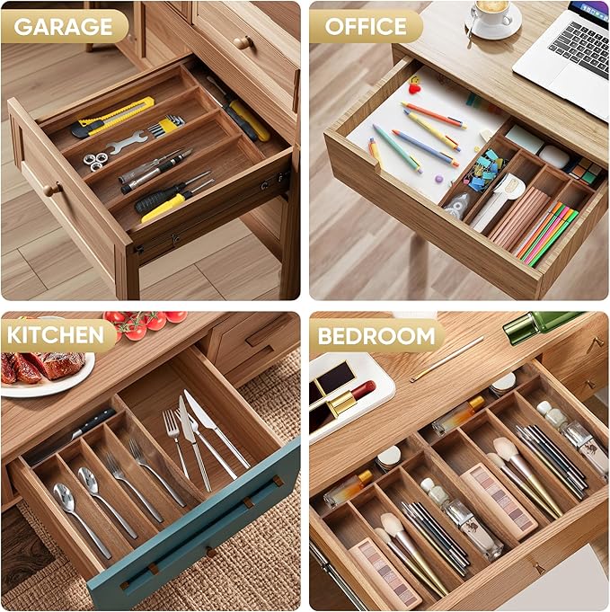 Silverware Organizer, 10 Inch Utensil Organizer Kitchen Drawer Organizer Acacia Silverware Holder Cutlery Tray Organizer in Drawer Flatware Organizer Tray(5 slots, Acacia)