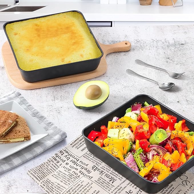 Herogo 9 x 9 Baking Pan Set of 2, Black Stainless Steel Square Cake Pan for Lasagna Brownies Casseroles Cakes, Non-Stick & Oven Safe