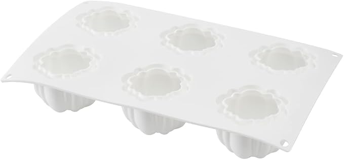 Restaurantware-Pastry Tek 6 Cavities Pumpkin Cake Mold, 1 Oven-Ready 3D Pumpkin Mold - Flexible, Freezable, White Silicone Baking Mold, Easy Release, For Baking Treats