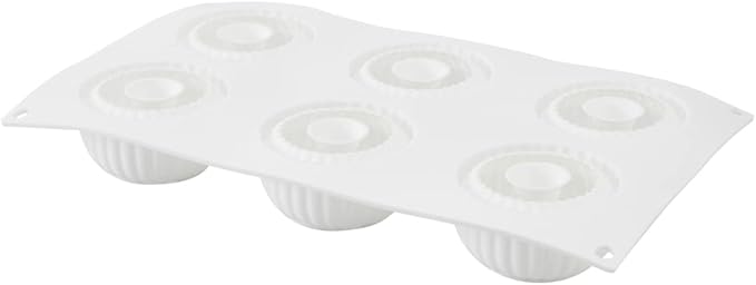 Pastry Tek 6 Cavities Donut Pans, 10 Ridge Design Donut Molds - Oven-Ready, Flexible, White Silicone Bagel Pans, Freezable, Easy Release - Restaurantware