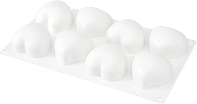 Pastry Tek 8 Cavities Heart Molds, 10 Oven-Ready Heart Pans - Flexible, Freezable, White Silicone Heart Shaped Molds, Easy Release, For Baking - Restaurantware