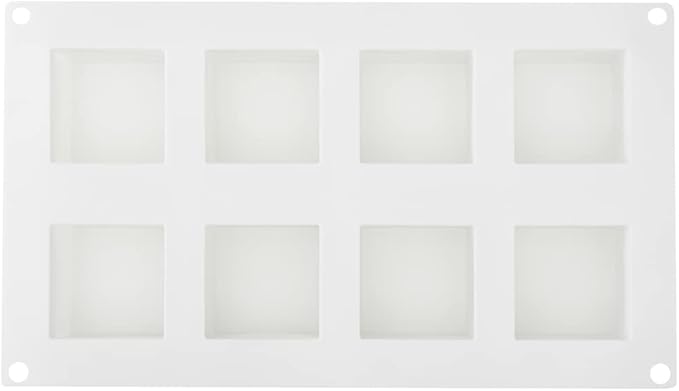 Pastry Tek 8 Cavities Square Cupcake Pan, 1 Oven-Ready Square Mold - Flexible, Freezable, White Silicone Petit Four Mold, Easy Release, For Baking - Restaurantware