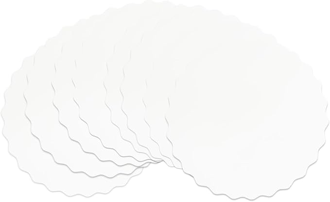 qiqee 8 Inch White Wave Cake Boards Round 15-Packs Circles Rounds Base Food-Grade Cardboard Wave Cake Plate（Thinner But Stronger）