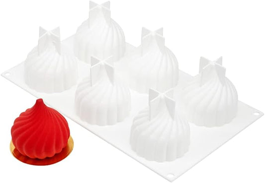 Pastry Tek 6 Cavities Spiral Silicone Mold, 1 Oven-Ready Spiral Mold - Flexible, Freezable, White Silicone Spiral Jello Mold, Easy Release, For Baking - Restaurantware