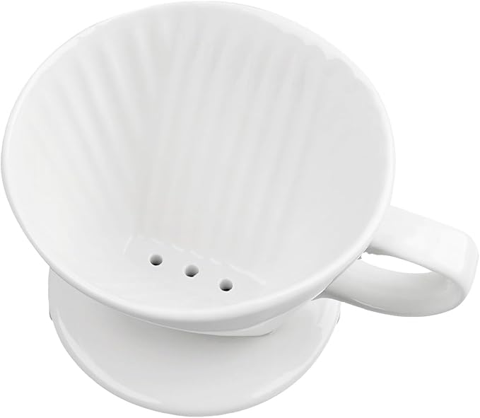 Handmade Pour Over Ceramic Coffee Dripper - Authentic Brewing Experience for Camping, Office, and Home (White)
