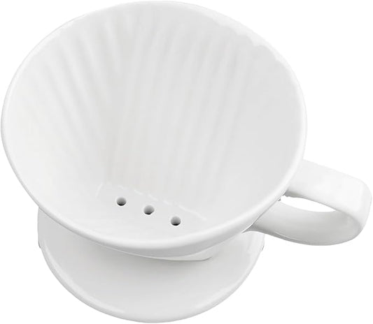 Handmade Pour Over Ceramic Coffee Dripper - Authentic Brewing Experience for Camping, Office, and Home (White)