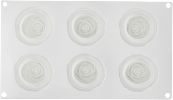 Pastry Tek 6 Cavities Rose Baking Mold, 1 Oven-Ready 3D Rose Mold - Flexible, Freezable, White Silicone Chocolate Mold, Easy Release, For Making Candies or Chocolates - Restaurantware