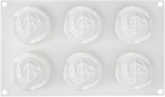 Pastry Tek 6 Cavities Rose Baking Molds, 10 Oven-Ready 3D Rose Molds - Flexible, Freezable, White Silicone Chocolate Molds, Easy Release, For Making Candies or Chocolates - Restaurantware