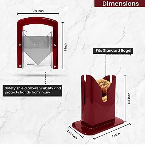 Slyce - Bagel Slicer, Bagel Cutter with Safety Shield and Safe Grip, Bagel Holder for Cutting Large and Small Bagels, Stainless Steel Blade (Red)