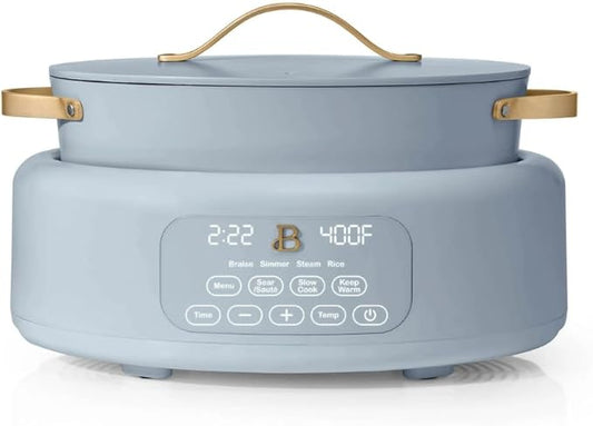 Beautiful 10-in-1 6Qt Electric Multi-Cooker with 7 Presets,Oven-Safe Pot & Lid,Sauté,Steam,Slow Cook,Slow Cooker,Simmer, Rice & Mor, Touch Display,Dishwasher Safe,Serves Up to 7(Cornflower Blue)